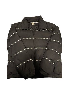 PINK Victoria's Secret Black Puffer Jacket with White Logo Trim